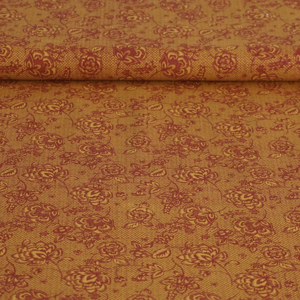 Baumwollstoff Motivdruck Spitzenprint gelborange